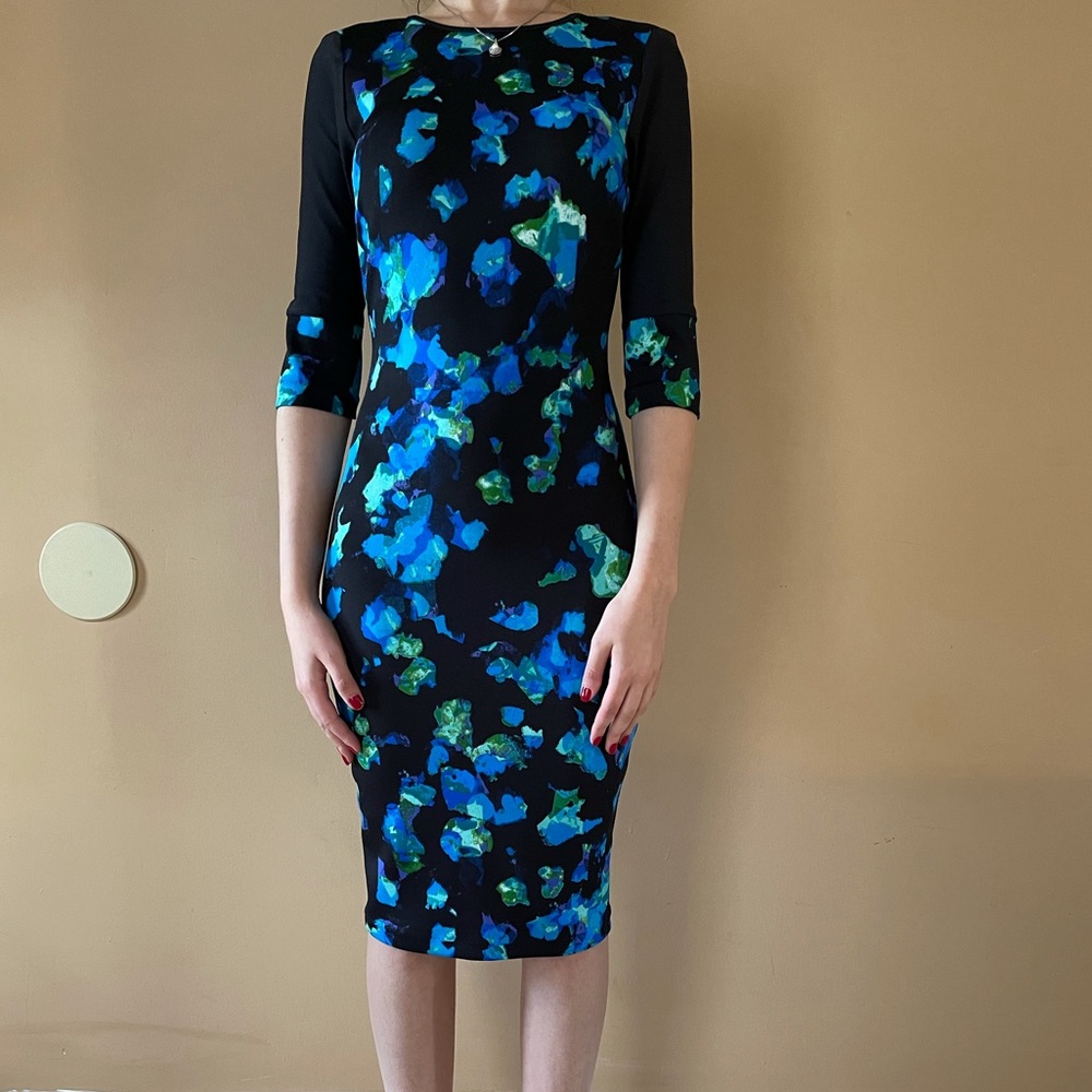 Elegant black, blue and green tie dye Marc New York Andrew Marc dress